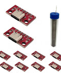 Top view of USB Type C Breakout Board 10 Pack With Solder Wire Included For DIY Projects 16 Pin PCB Adapter USB C Female Connector