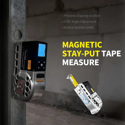 5 In 1 Laser Tape Measure With Level, 196 Ft Laser Distance Meter, Backlit LCD Screen, 16 Ft AutoLock Tape, Readouts In Ft, In, Fractions, And Mm, Ideal For DIY Home Improvement And Pro Jobs. Magnetic tape measure on steel