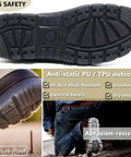 Men's Steel Toe Waterproof Work Boots With Slip Resistant Anti Static Safety Shoes Built Tough For Any Jobsite sole features.