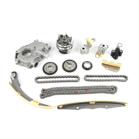 Premium Timing Chain Kit With Water And Oil Pump Perfect Fit For Nissan Frontier Pathfinder Xterra 4.0L V6 Engine 2005-2010 Durable Alloy Build, parts laid out