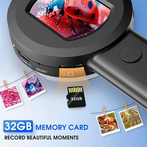 Handheld Digital Microscope With Light 100X Fixed Focus, 2 Inch LCD Screen, LED Illumination, 32GB memory card shown