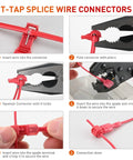 Steps for using Rapid Quick Splice T Tap Connectors Kit For 22-16 AWG Wire with fully insulated spade terminals.
