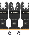 Three EZARC carbide oscillating blades for multitool; quick-release, heavy-duty metal, 30x life