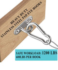 Stainless Steel Pad Eye Hooks Kit For Ceiling Hanging 1200 Lb Capacity Heavy Duty Snap Hooks With Screws Silver Oval 4 Pack For Hammocks Plant Hangers And Marine Hardware mounted on wood