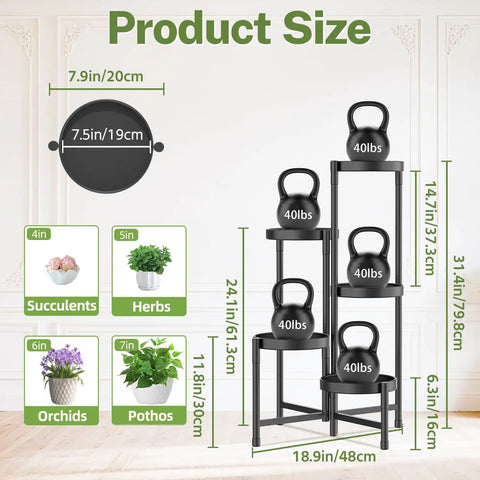 Premium 5 Tier Metal Corner Plant Stand For Indoor Outdoor Use, Adjustable Space Saving Corner Shelf, Quick Tool Free Assembly, Modern Black Finish To Level Up Your Greenery Vibes Now