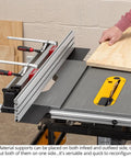 Rock Solid 36 Inch Auxiliary Rip Fence For Table Saw Job Site Extension with clamping blocks, mounted on table saw for accurate cuts.