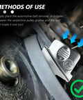 Close-up of Portable Stretch Belt Tool Kit for Cars Trucks and Carts showing belt installation method on pulley system.