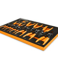 12 Piece Convertible Push Button Snap Ring Pliers Set With Foam Tray For Easy Quick Switch And Secure Grip Includes 0.038 In 0.047 In 0.07 In 0.09 In Tips Meets ASME Standards in foam tray