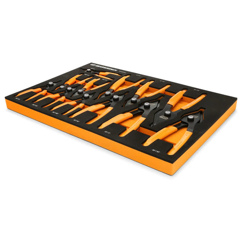 12 Piece Convertible Push Button Snap Ring Pliers Set With Foam Tray For Easy Quick Switch And Secure Grip Includes 0.038 In 0.047 In 0.07 In 0.09 In Tips Meets ASME Standards in foam tray