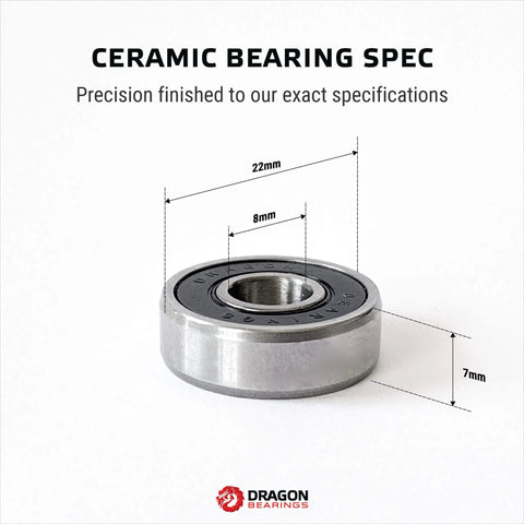Dragon ceramic roller skate bearing, front view, 22mm outer diameter, 8mm bore, 7mm thick