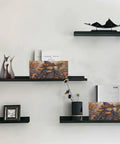 Premium Felt Collapsible Storage Bins For Shelves Heavy Duty Foldable Closet Organizers displayed on black shelves for organization.