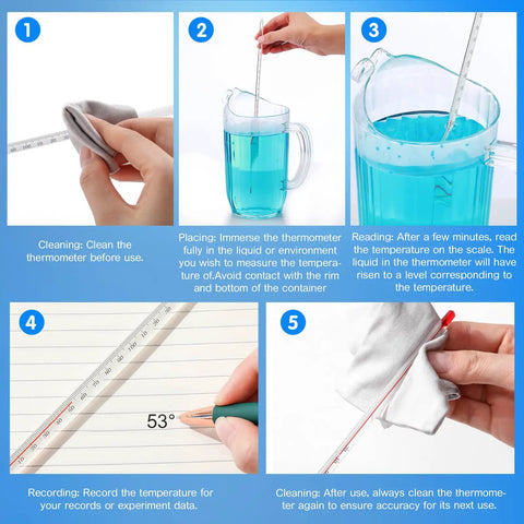 10 Pcs General Purpose Lab Thermometer 12 Inch Total Immersion Glass Liquid Thermometer For Laboratories Universities And Food And Beverage Processing Minus 20 To 150 Celsius Clear cleaning and use steps