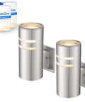 Dope 2 Pack Outdoor Wall Light Cylinder Up Down Sconce With Stainless Steel Tube And Brushed Nickel Finish, front view