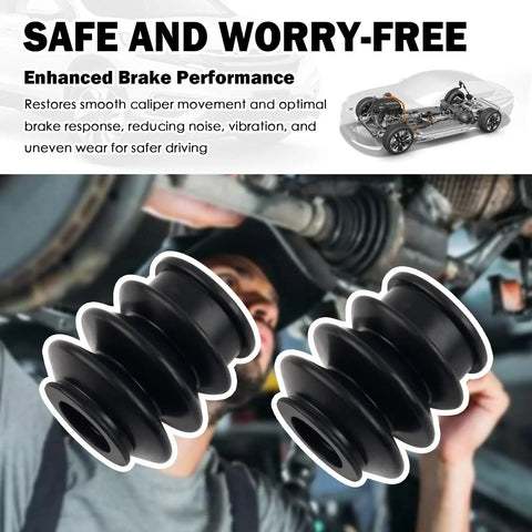 Mechanic installing Built Tough Heavy Duty Brake Caliper Slide Pin Bushing Kit Fits Honda Chevrolet Pontiac with sealing rubber boots