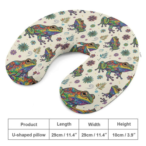 Ultra Cozy U Shaped Neck Pillow For Travel And Office Use Lightweight Reusable Polyester Napping Pillow With Abstract Frog Print
