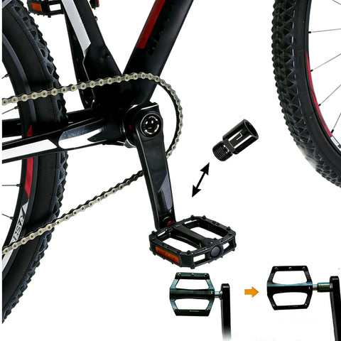 Bike Pedal Extenders Set 20mm Heavy Duty Chrome Molybdenum Steel Pedal Spacers 1 Pair installed on bicycle crank arm