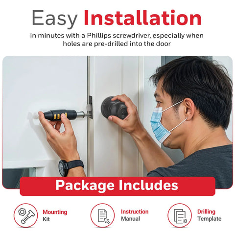 Man installing Anti Bump Front Door Knob With Lock And Keys For Interior And Exterior Doors In Oil Rubbed Bronze Finish