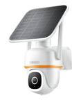 Bully Proof 2K Solar Security Camera With 5G WiFi And PTZ 360 Rotation mounted with solar panel for outdoor use.