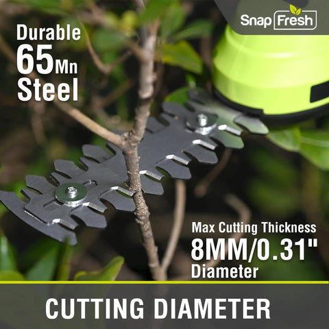 2 In 1 Cordless Hedge Trimmer And Grass Shears For Garden Yard And Lawn Lightweight Handheld Electric Trimmer With 1100 RPM Motor 65Mn Steel Blades cutting a branch