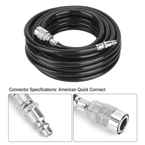 Total Game Changer 7.5 Meter PVC Air Hose Kit With Lightning Fast Quick Connect Fittings For Pneumatic Tools And Air Compressor Units Legit High Quality Built Solid For Tough Auto Repair Home Maintenance And DIY Projects Anywhere, coiled black hose with quick connect fittings
