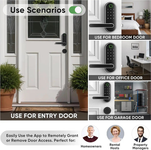 Smart Lock With Fingerprint And Code Access For Keyless Entry, Biometric Door Handle With WiFi Gateway Included shown in home settings