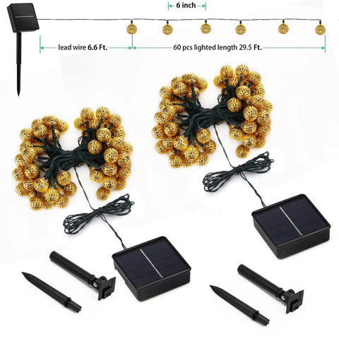 Solar Powered Globe String Lights Outdoor 60 LED 36 Ft With 8 Modes Warm White Waterproof Fairy Lights with solar panels.