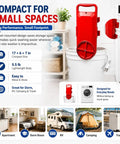 Portable 5 Gallon Mini Clothes Washer With Digital Timer And Quick Turn Spin Action shows red compact laundry system mounted on a bucket.