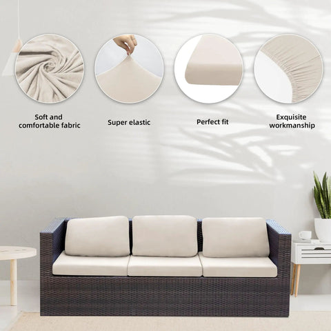Eight Piece Stretch Patio Cushion Covers For Outdoor Couches And Sofas, Replacement Slipcovers, Washable Beige Fabric Protectors, cushion fit