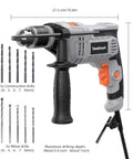 Beefy 7 Amp Hammer Drill Corded 1/2 Inch Chuck 3000 RPM Variable Speed With 10 Drill Bits for wood masonry steel DIY home improvement