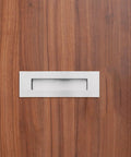 Recessed Sliding Door Handles Set 4 Pack Stainless Steel Invisible Cabinet Pulls installed in wooden surface