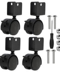 Heavy Duty Swivel Caster 1 Point 5 Inch Wheel 4 Pack Locking Brake Casters For Furniture Legs with mounting hardware.