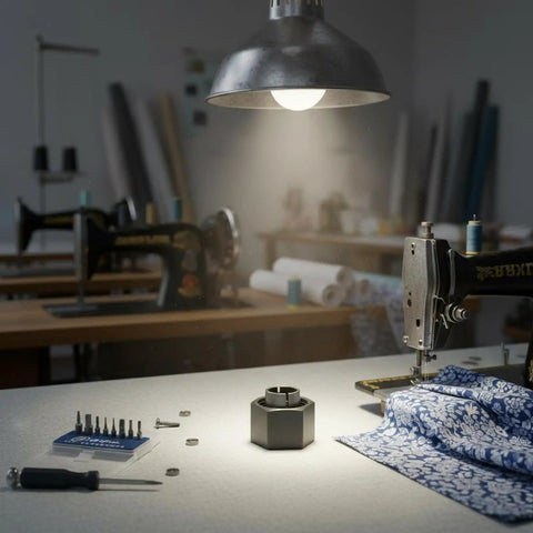 Badass Socket Wrench Assembly Collet Set With Matched Hex Nut Pairs slotted steel hardware on a fabric covered table in workshop.