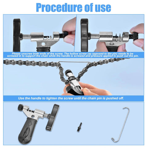 Hands using All In One Bike Chain Repair Kit with link plier and chain breaker for quick bike maintenance.