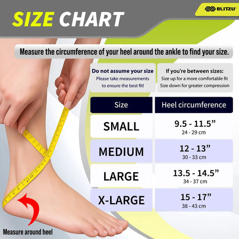 Size chart for Ankle Brace With Strap For Pain Relief From Sprains And Plantar Fasciitis, Achilles Tendonitis Support, Ankle Compression Sleeve For Women And Men, All Day Comfort Straps, Durable Black Size L