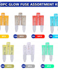 Smart Glow Mini Blade Auto Fuses Illuminated Indicator in assorted amp ratings, corrosion resistant zinc alloy for easy vehicle maintenance.