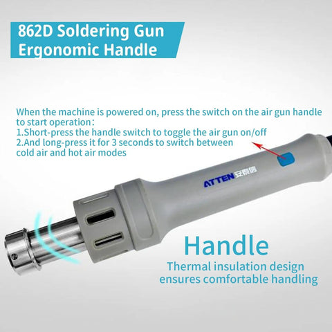 Pro Grade 1000W Hot Air Rework Station With Digital LCD Display, Precise Temperature And Airflow Control ergonomic handle