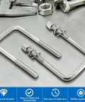 Eight Piece Set Of 304 Stainless Steel Square U Bolts With Washers And Nuts For Boat Trailers Sailboats Automobiles Heavy Duty