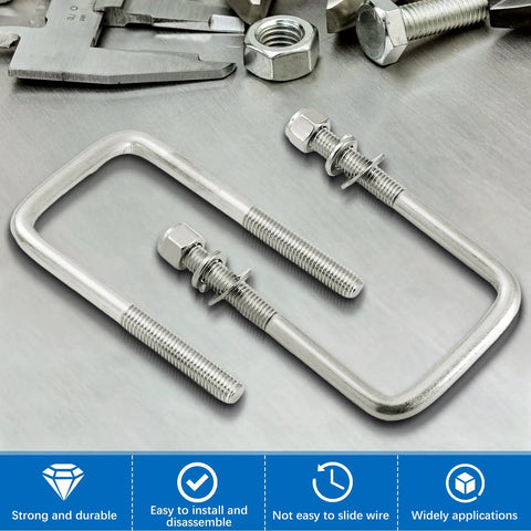 Eight Piece Set Of 304 Stainless Steel Square U Bolts With Washers And Nuts For Boat Trailers Sailboats Automobiles Heavy Duty