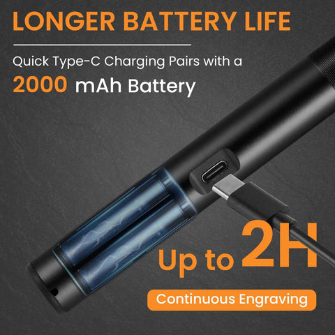 Badass Brushless Engraving Pen With 41 Heavy Duty Accessories For Metal Wood Glass And Plastic USB C Rechargeable Cordless Carving Tool showing Type-C charging port.