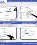 Instructions for Hassle Free No Sweat Cabinet Hardware Template With Auto Center Hole Punch For Drawer Pulls and Handles.