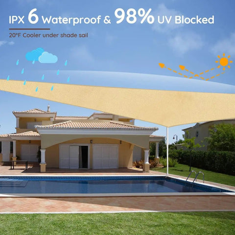 Outdoor Shade Sail 185GSM Polyester Fabric With 98 Percent UV Block Waterproof Sun Shelter over patio and pool