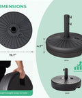 Heavy Duty Patio Umbrella Stand With 81.5lb Capacity Water Filled Base For Outdoor Umbrellas, Double Lock Security, Durable Black