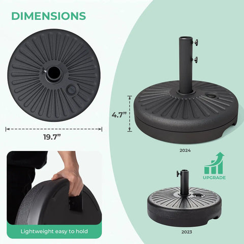 Heavy Duty Patio Umbrella Stand With 81.5lb Capacity Water Filled Base For Outdoor Umbrellas, Double Lock Security, Durable Black