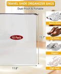 Travel Shoe Bags Set 15.7x11.8 Inch Clear Drawstring Organizers, 10 Pack for shoes and toiletries.