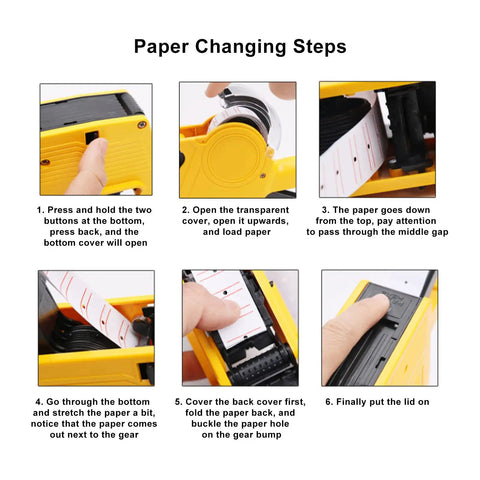 Step-by-step guide for changing paper in 8 Digit Price Tag Gun Manual Labeling Machine With Cartridge Portable Price Marking Tool.