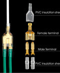 50 Pack Double Spade Wire Connectors For Motorcycle Wiring, 2 To 1 Splice, 4mm Bullet Crimp Terminals, Heat Shrink Butt, Transparent Sleeve
