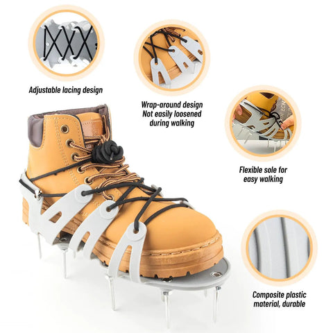 Lawn Aerator Shoes With Wrap Around Lacing And Spiked Soles For Easy Grass Aeration No Fuss Flexible Bendable Sole One Size Fits All