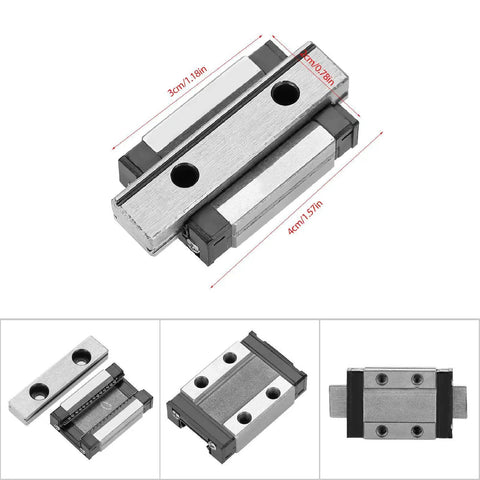Compact 9mm Miniature Linear Rail Guide Block With Four Point Contact for small equipment precision motion top and side view.