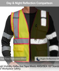 Extra Large Pink Hi Vis Safety Vest For Women Featuring Wide Reflective Tape Boss Level Day And Night Visibility showcased in a light and dark setting.