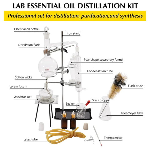 Dope 500ml Distillation Kit for Home Lab Glass Steam Distillation Setup With Flask Beaker 100ml Separating Funnel Conical Flask